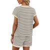 imageWIHOLL Two Piece Sets for Women Summer Lounge Short Sets Cap Sleeve Crew Neck Sweatsuit with Pocket XS2XL01beige Black Stripe
