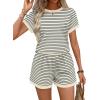 imageWIHOLL Two Piece Sets for Women Summer Lounge Short Sets Cap Sleeve Crew Neck Sweatsuit with Pocket XS2XL01beige Black Stripe