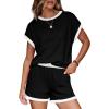imageWIHOLL Two Piece Sets for Women Summer Lounge Short Sets Cap Sleeve Crew Neck Sweatsuit with Pocket XS2XL02black