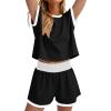 imageWIHOLL Two Piece Sets for Women Summer Lounge Short Sets Cap Sleeve Crew Neck Sweatsuit with Pocket XS2XL02black