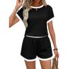 imageWIHOLL Two Piece Sets for Women Summer Lounge Short Sets Cap Sleeve Crew Neck Sweatsuit with Pocket XS2XL02black