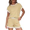 imageWIHOLL Two Piece Sets for Women Summer Lounge Short Sets Cap Sleeve Crew Neck Sweatsuit with Pocket XS2XL03beige Yellow