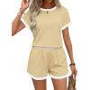 imageWIHOLL Two Piece Sets for Women Summer Lounge Short Sets Cap Sleeve Crew Neck Sweatsuit with Pocket XS2XL03beige Yellow