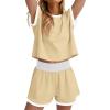 imageWIHOLL Two Piece Sets for Women Summer Lounge Short Sets Cap Sleeve Crew Neck Sweatsuit with Pocket XS2XL03beige Yellow