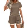 imageWIHOLL Two Piece Sets for Women Summer Lounge Short Sets Cap Sleeve Crew Neck Sweatsuit with Pocket XS2XL03khaki
