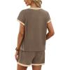 imageWIHOLL Two Piece Sets for Women Summer Lounge Short Sets Cap Sleeve Crew Neck Sweatsuit with Pocket XS2XL03khaki