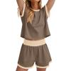 imageWIHOLL Two Piece Sets for Women Summer Lounge Short Sets Cap Sleeve Crew Neck Sweatsuit with Pocket XS2XL03khaki