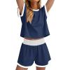 imageWIHOLL Two Piece Sets for Women Summer Lounge Short Sets Cap Sleeve Crew Neck Sweatsuit with Pocket XS2XL03navy Blue