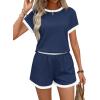imageWIHOLL Two Piece Sets for Women Summer Lounge Short Sets Cap Sleeve Crew Neck Sweatsuit with Pocket XS2XL03navy Blue