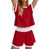 imageWIHOLL Two Piece Sets for Women Summer Lounge Short Sets Cap Sleeve Crew Neck Sweatsuit with Pocket XS2XL03red
