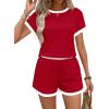 imageWIHOLL Two Piece Sets for Women Summer Lounge Short Sets Cap Sleeve Crew Neck Sweatsuit with Pocket XS2XL03red