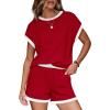 imageWIHOLL Two Piece Sets for Women Summer Lounge Short Sets Cap Sleeve Crew Neck Sweatsuit with Pocket XS2XL03red