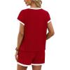 imageWIHOLL Two Piece Sets for Women Summer Lounge Short Sets Cap Sleeve Crew Neck Sweatsuit with Pocket XS2XL03red