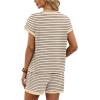 imageWIHOLL Two Piece Sets for Women Summer Lounge Short Sets Cap Sleeve Crew Neck Sweatsuit with Pocket XS2XL04beige Brown Stripe