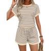 imageWIHOLL Two Piece Sets for Women Summer Lounge Short Sets Cap Sleeve Crew Neck Sweatsuit with Pocket XS2XL04beige Brown Stripe