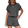 imageWIHOLL Two Piece Sets for Women Summer Lounge Short Sets Cap Sleeve Crew Neck Sweatsuit with Pocket XS2XL04black White Stripe