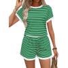 imageWIHOLL Two Piece Sets for Women Summer Lounge Short Sets Cap Sleeve Crew Neck Sweatsuit with Pocket XS2XL04green White Stripe