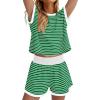 imageWIHOLL Two Piece Sets for Women Summer Lounge Short Sets Cap Sleeve Crew Neck Sweatsuit with Pocket XS2XL04green White Stripe