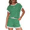 imageWIHOLL Two Piece Sets for Women Summer Lounge Short Sets Cap Sleeve Crew Neck Sweatsuit with Pocket XS2XL04green White Stripe