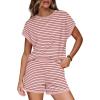 imageWIHOLL Two Piece Sets for Women Summer Lounge Short Sets Cap Sleeve Crew Neck Sweatsuit with Pocket XS2XL04pink Stripe