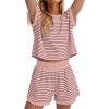 imageWIHOLL Two Piece Sets for Women Summer Lounge Short Sets Cap Sleeve Crew Neck Sweatsuit with Pocket XS2XL04pink Stripe