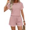 imageWIHOLL Two Piece Sets for Women Summer Lounge Short Sets Cap Sleeve Crew Neck Sweatsuit with Pocket XS2XL04pink Stripe