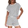 imageWIHOLL Two Piece Sets for Women Summer Lounge Short Sets Cap Sleeve Crew Neck Sweatsuit with Pocket XS2XL04white Black Stripe