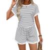 imageWIHOLL Two Piece Sets for Women Summer Lounge Short Sets Cap Sleeve Crew Neck Sweatsuit with Pocket XS2XL04white Black Stripe