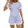 imageWIHOLL Two Piece Sets for Women Summer Lounge Short Sets Cap Sleeve Crew Neck Sweatsuit with Pocket XS2XL04white Blue Stripe