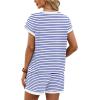 imageWIHOLL Two Piece Sets for Women Summer Lounge Short Sets Cap Sleeve Crew Neck Sweatsuit with Pocket XS2XL04white Blue Stripe