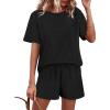 imageWIHOLL Womens 2 Piece Lounge Sets Short Sleeve TShirt and Drawstring Shorts Casual Pajamas Vacation Outfits with Pockets01black
