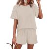 imageWIHOLL Womens 2 Piece Lounge Sets Short Sleeve TShirt and Drawstring Shorts Casual Pajamas Vacation Outfits with Pockets02khaki