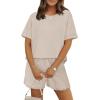 imageWIHOLL Womens 2 Piece Lounge Sets Short Sleeve TShirt and Drawstring Shorts Casual Pajamas Vacation Outfits with Pockets02khaki