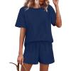 imageWIHOLL Womens 2 Piece Lounge Sets Short Sleeve TShirt and Drawstring Shorts Casual Pajamas Vacation Outfits with Pockets03navy