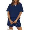 imageWIHOLL Womens 2 Piece Lounge Sets Short Sleeve TShirt and Drawstring Shorts Casual Pajamas Vacation Outfits with Pockets03navy