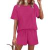 imageWIHOLL Womens 2 Piece Lounge Sets Short Sleeve TShirt and Drawstring Shorts Casual Pajamas Vacation Outfits with Pockets05pink