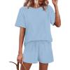 imageWIHOLL Womens 2 Piece Lounge Sets Short Sleeve TShirt and Drawstring Shorts Casual Pajamas Vacation Outfits with Pockets06blue