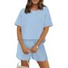 imageWIHOLL Womens 2 Piece Lounge Sets Short Sleeve TShirt and Drawstring Shorts Casual Pajamas Vacation Outfits with Pockets06blue