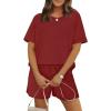 imageWIHOLL Womens 2 Piece Lounge Sets Short Sleeve TShirt and Drawstring Shorts Casual Pajamas Vacation Outfits with Pockets08red