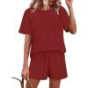 imageWIHOLL Womens 2 Piece Lounge Sets Short Sleeve TShirt and Drawstring Shorts Casual Pajamas Vacation Outfits with Pockets08red