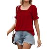imageWIHOLL Womens Summer Tops Short Sleeve Shirts Smocked Puff Sleeve Blouses Casual Loose Fit Trendy Clothes S3XLA  Red