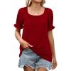 imageWIHOLL Womens Summer Tops Short Sleeve Shirts Smocked Puff Sleeve Blouses Casual Loose Fit Trendy Clothes S3XLA  Red