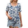 imageWIHOLL Womens Summer Tops Short Sleeve Shirts Smocked Puff Sleeve Blouses Casual Loose Fit Trendy Clothes S3XLB  Blue Floral Print