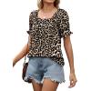 imageWIHOLL Womens Summer Tops Short Sleeve Shirts Smocked Puff Sleeve Blouses Casual Loose Fit Trendy Clothes S3XLB  Leopard Print