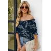imageWIHOLL Womens Summer Tops Short Sleeve Shirts Smocked Puff Sleeve Blouses Casual Loose Fit Trendy Clothes S3XLB  Navy Floral