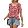 imageWIHOLL Womens Summer Tops Short Sleeve Shirts Smocked Puff Sleeve Blouses Casual Loose Fit Trendy Clothes S3XLB  Red White Floral
