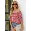 imageWIHOLL Womens Summer Tops Short Sleeve Shirts Smocked Puff Sleeve Blouses Casual Loose Fit Trendy Clothes S3XLB  Red White Floral