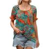 imageWIHOLL Womens Summer Tops Short Sleeve Shirts Smocked Puff Sleeve Blouses Casual Loose Fit Trendy Clothes S3XLB  Tropical Print