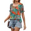 imageWIHOLL Womens Summer Tops Short Sleeve Shirts Smocked Puff Sleeve Blouses Casual Loose Fit Trendy Clothes S3XLB  Tropical Print