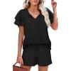 imageWIHOLL Summer Outfits for Women 2 Piece Short Sleeve V Neck Lounge Sets Casual1black